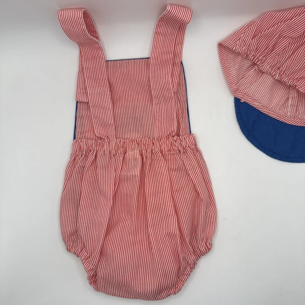 Vintage Cuties by Judy Baseball Bat Mitt Baby  Romper with Hat 0-6 Months